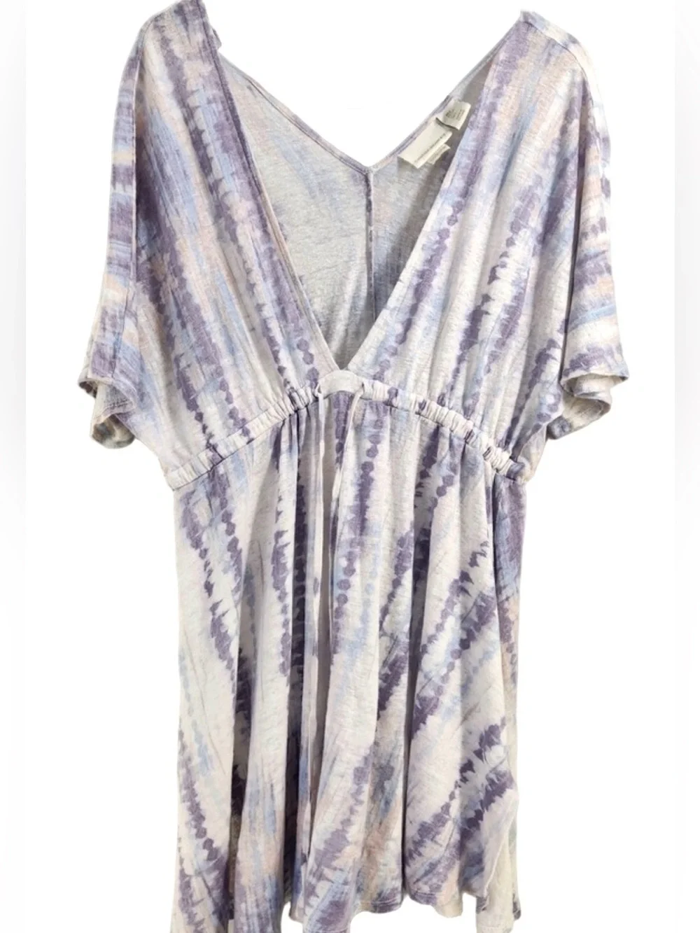 Cynthia Rowley 100% linen Pastel Tie-Dye V-Neck Drawstring Coverup Dress